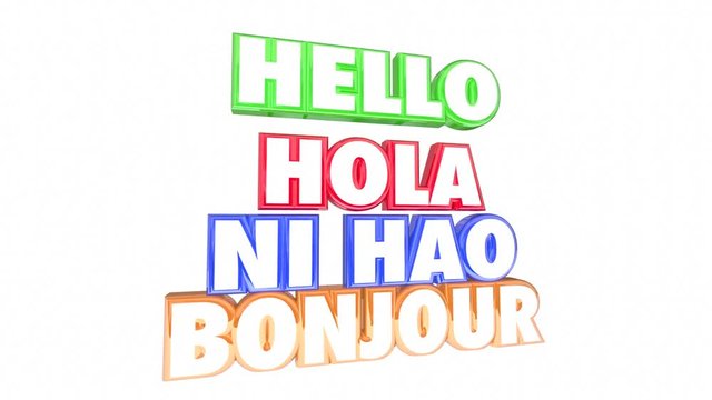 Hello Greetings Introduction Languages Ni Hao Bonjour Words 3d Animation