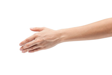 Empty open woman hand on white background