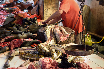 Meat of snake on Tomohon Traditional Market