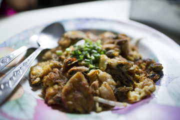 oysters fried in egg batter on dish on table