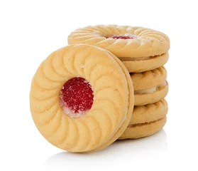 Fototapeten Sandwich biscuits with strawberry on white background © nortongo