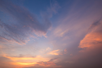 Naklejka na ściany i meble Colorful evening sunset with cloud in the sky. Summer season sun