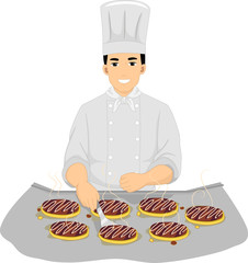 Man Chef Okonomiyaki Cooking