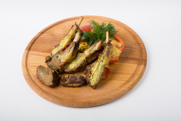 Beef steak on wooden board