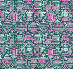 Vector seamless pattern with hand drawn color ornament maya