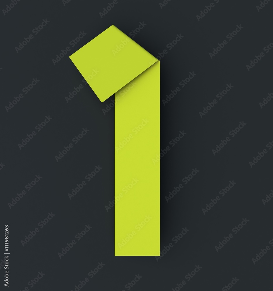 Poster origami paper font number one, 1. 3d rendering isolated on dark background