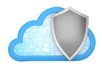 cloud and shield, cloud security concept. 3d rendering.