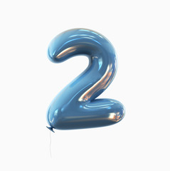 number Two - 2 balloon font. 3d rendering isolated on white background.