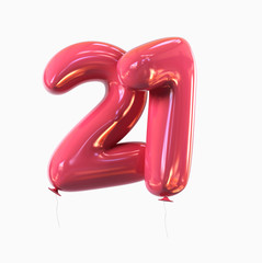 Girly Twenty One. Birthday Number 21, Balloon Font isolated on white background. 3d rendering