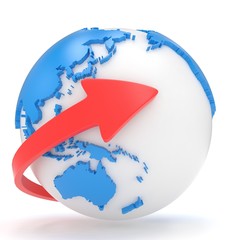 Arrow and Earth globe. 3d render