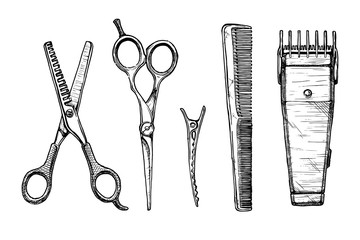 Set of hairdressers tools - obrazy, fototapety, plakaty