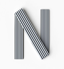 Origami paper font letter N. 3d rendering isolated on white background
