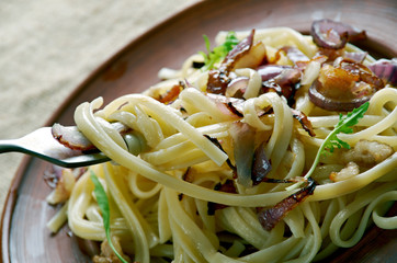 Italian pasta fried  bacon