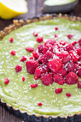 Raw Healthy Paleo Avocado Lemon Cake with Banana and Raspberries