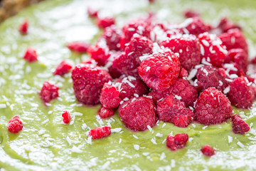 Raw Healthy Paleo Avocado Lemon Cake with Banana and Raspberries