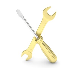 3D Illustration Wrench and screwdriver, service concept