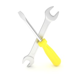 3D Illustration Wrench and screwdriver, service concept