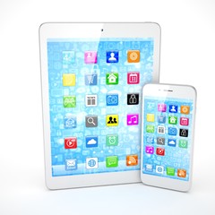 Tablet and smartphone on a white. 3d rendering.