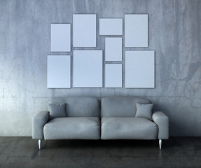 mock up poster frames composition on a concrete wall interior. 3d rendering