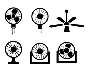 Set of fan icons in silhouette style, vector