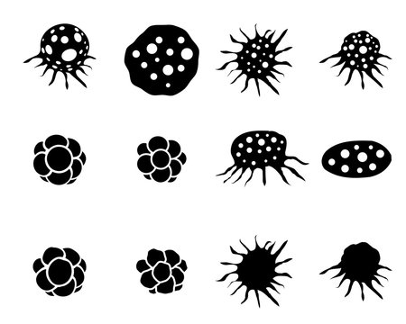 Set Of Cancer Cell Icons In Silhouette Style