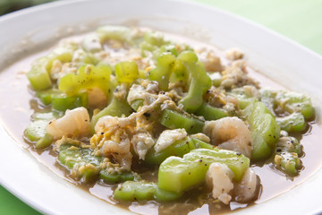 Stir fried bitter gourd with egg, Thai food.
