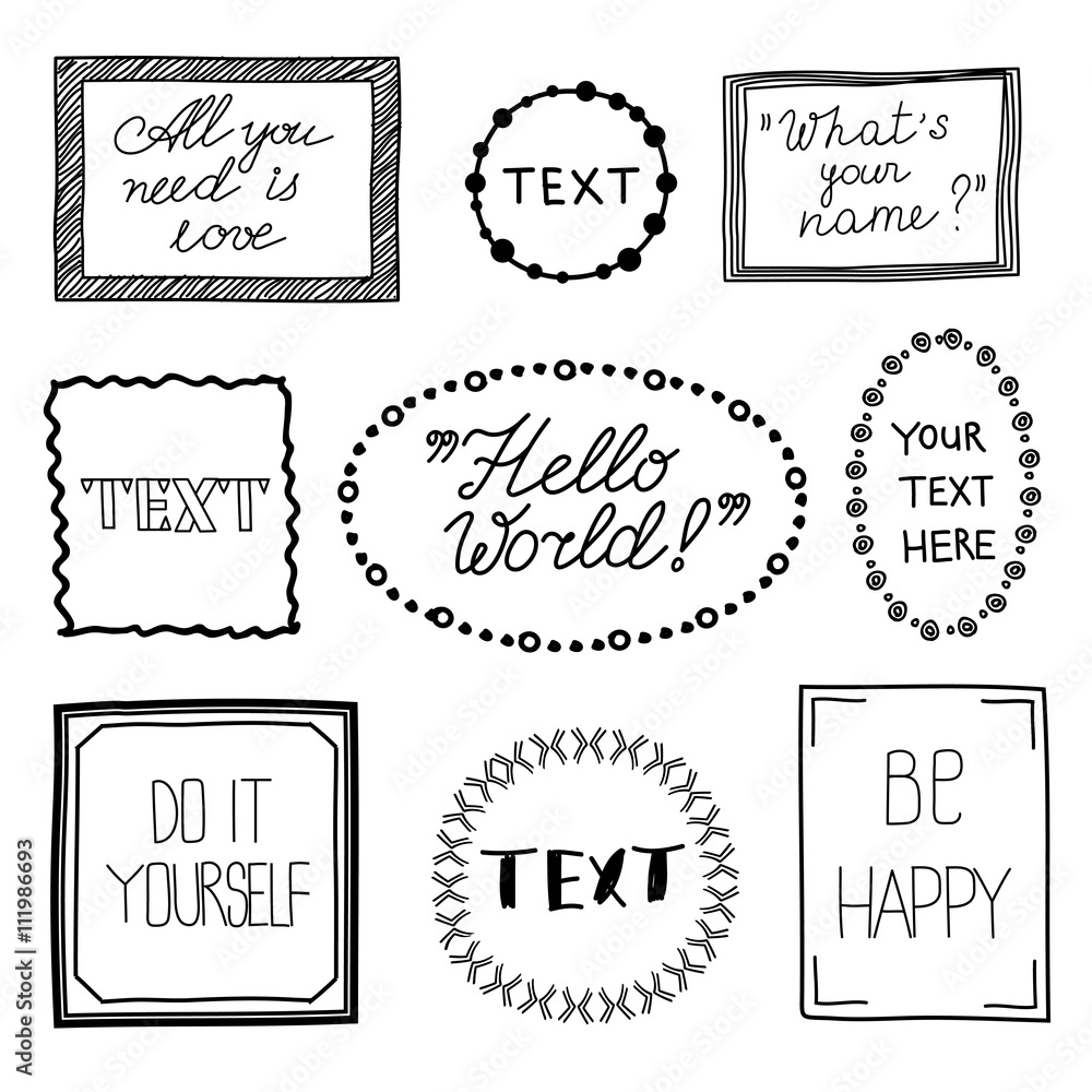 Poster hand drawn quote vintage vector frames. doodle frame boxes, speech bubbles with text messages and co