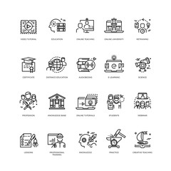 Video tutorials, training courses, online education vector line icons set. Education concept training and education science illustration