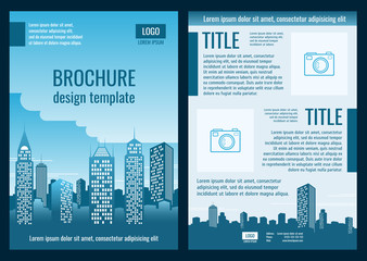 Construction company business brochure vector template. Brochure template for building business and construction company building illustration
