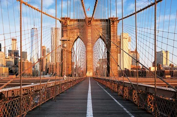 Papier Peint photo Lavable Brooklyn Bridge Pont de Brooklyn au lever du soleil, New York City , Manhattan