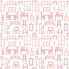 Vector seamless pattern background with home furniture outline icons 2
