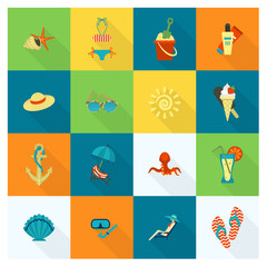 Fototapeta premium Summer and Beach Simple Flat Icons