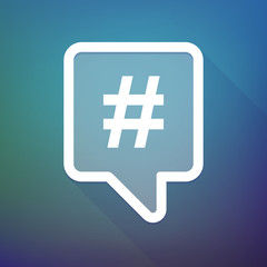 Fototapeta premium Long shadow tooltip icon on a gradient background with a hash t