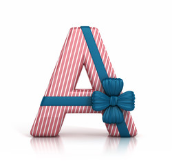 Colorful Letter A decorated with Ribbon isolated on white background. 3d render illustration