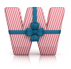 Obraz premium Colorful Letter W decorated with Ribbon isolated on white background. 3d render illustration
