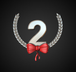 laurel wreath, second place, silver. 3d render illustration isolated on black background