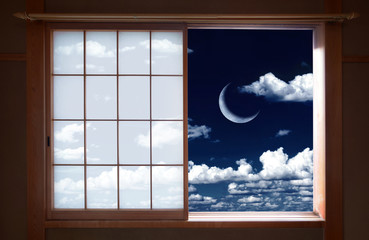 Fototapety  Japońskie tradycyjne okno i półksiężyc