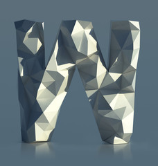 Rocky Font, Letter W, with cliff edges. Polygonal Alphabet. 3d illustration isolated