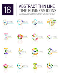 Geometric clock and time icon set