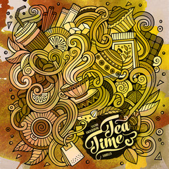 Cartoon hand-drawn doodles of cafe, coffee shop background