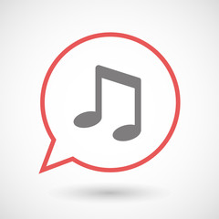 Isolated line art comic balloon with a note music