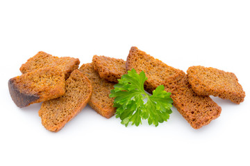 Bread croutons isolated on a white background.
