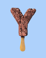 Y Letter, Chocolate Ice Cream Font Concept. 3d Rendering isolated