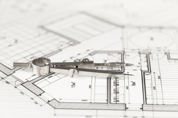 architecture blueprint -  house plan & compass