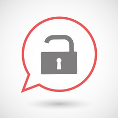 Isolated line art comic balloon with an open lock pad