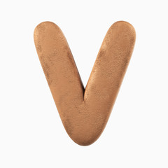 Plasticine Clay Font. V letter. 3d rendering isolated on white background