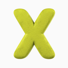 Plasticine Clay Font. X letter. 3d rendering isolated on white background