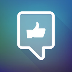 Long shadow tooltip icon on a gradient background  with a thumb