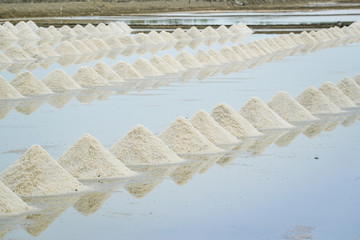 Pile of sea salt at salt farm, Samut Sakhorn, Thailand