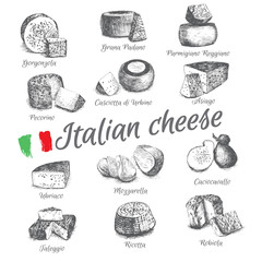 Vector illustrated Set #4 of Italian Cheese Menu. Illustrative sorts of cheese from Italy